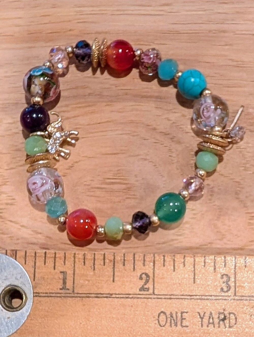 Fun Glass Bead Stretch Bracelet With Elephant Charm - Picture 6 of 6